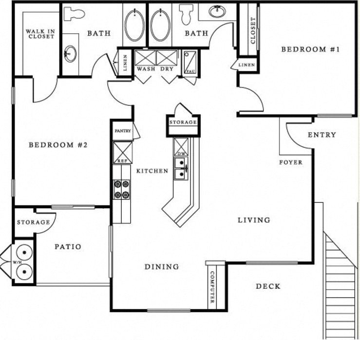 Two bedroom floor plan l Miraflores Apartments
